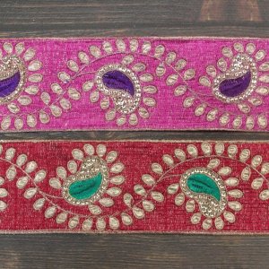 画像1: 【１０cm単位】 インド 刺繍 リボン レース： ペイズリー 各カラー　＜クリックポストOK＞ (1)
