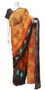 画像1: SALE!! サリー：オレンジ・ダークブラウン (1)