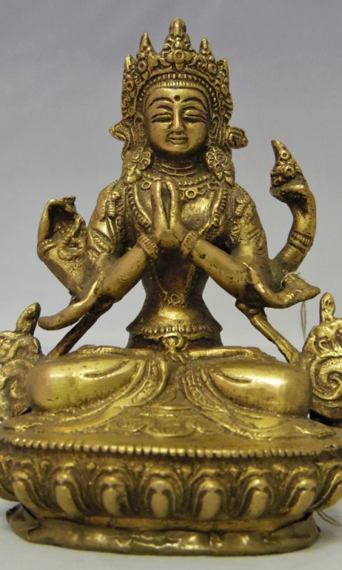 2022福袋】 ☆アジアン雑貨 ネパール仏像 銅製 六字咒観音菩薩像（BS-52） 彫刻、オブジェ